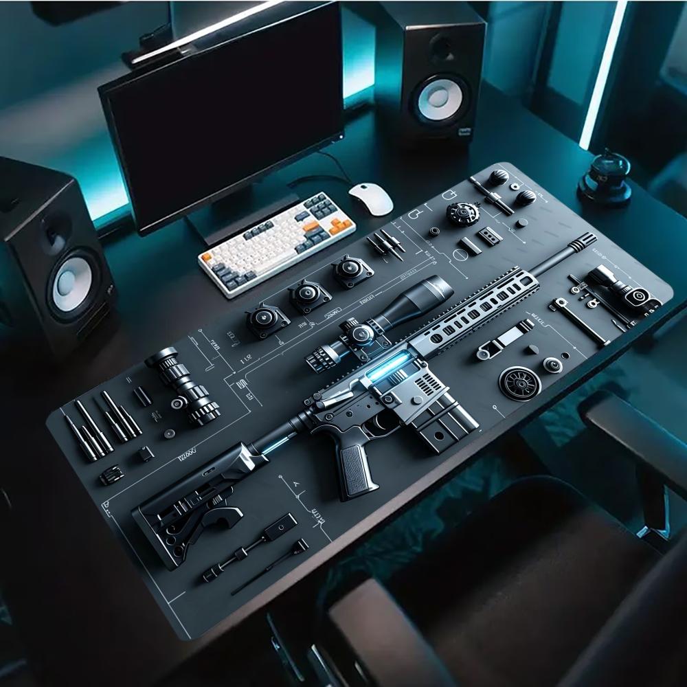 Tech Office Layout - インダストリアルテックデザインの拡張ゲーミングマウスパッド、滑り止めデスク表面、戦術的なモダンギアアートプリント、ゲームとオフィス用